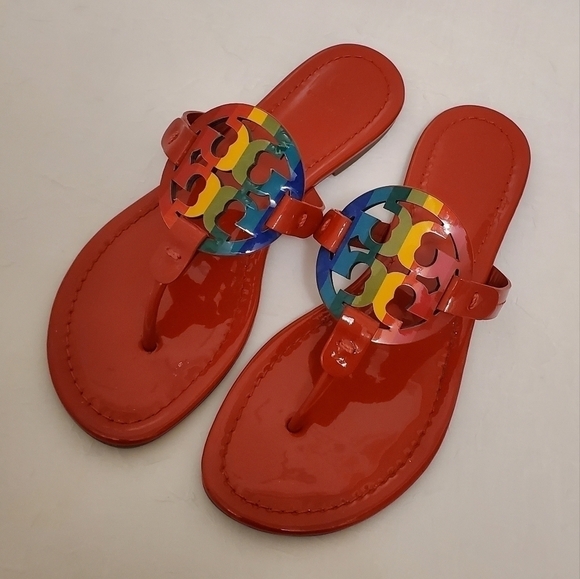 EC Tory Burch Miller Rainbow Stripe Sandals Size 7.5M - Picture 15 of 15